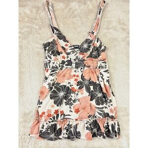 JTB Womens Floral Print Tank Top Ruffle Hem Smocked Waist Size Medium